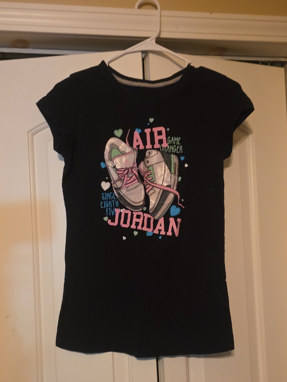5/$25 Jordan Black Graphic Tee with Pink & Teal Accents